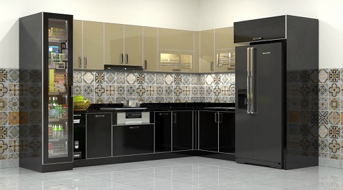 tủ bếp inox cánh kính cường